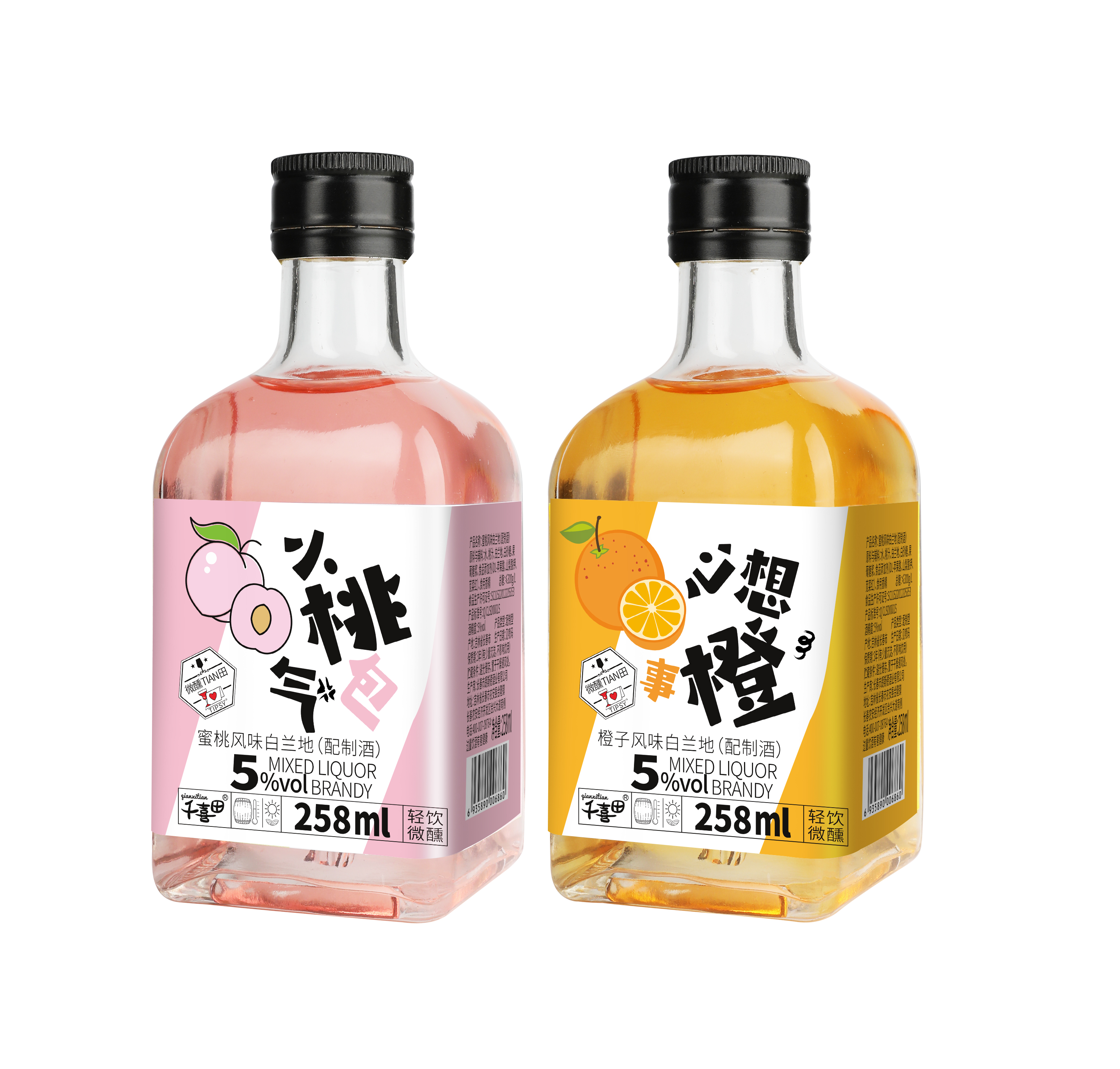 蜜桃风味白兰地配制酒、橙子风味白兰地配制酒
